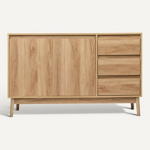 Buffet 120 cm 3 tiroirs ABANA effet chêne naturel vue de face