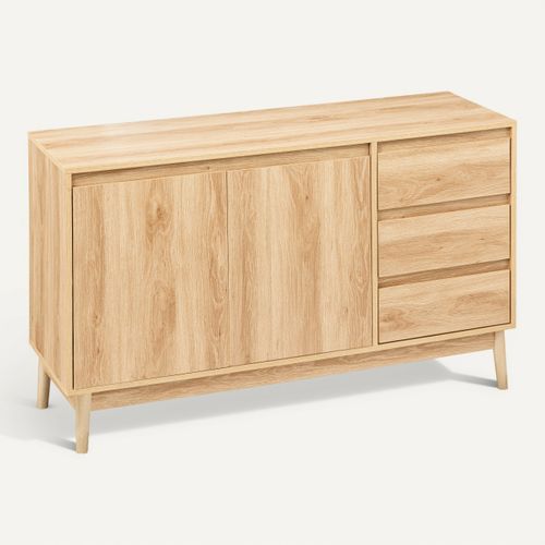 Buffet 120 cm 3 tiroirs ABANA effet chêne naturel vue 3/4