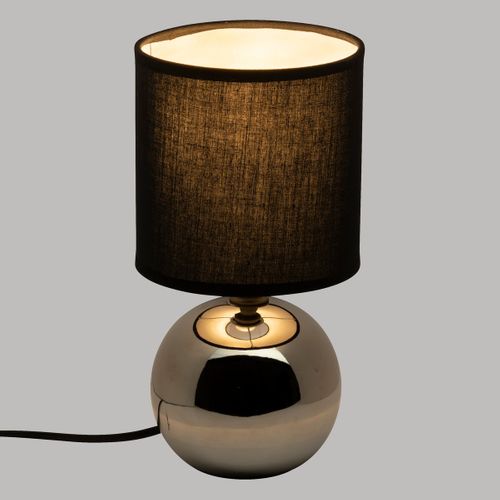 Lampe En Céramique Pied Boule Argent et Abat-jour Noir