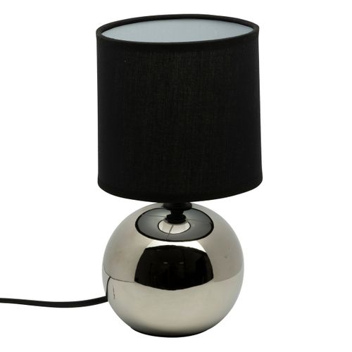 Lampe En Céramique Pied Boule Argent et Abat-jour Noir