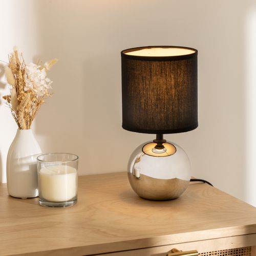 Lampe En Céramique Pied Boule Argent et Abat-jour Noir