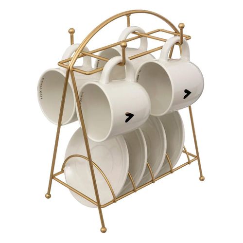 Lot De 4 Tasses et Soucoupes Sur Rack "the Floral" 26cm Blanc