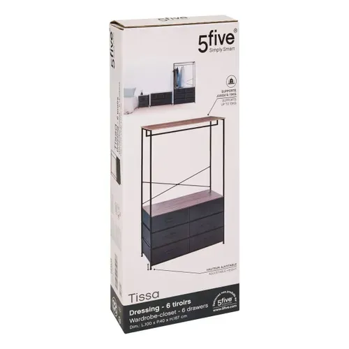Dressing Penderie 6 Tiroirs Tissa Gris Foncé 5five