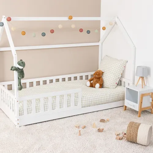 Lit Cabane Enfant Bosco En Pin - Blanc 90x190 Cm