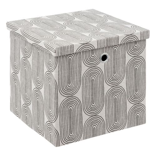 Boite De Rangement Avec Couvercle 31 X 31 X 31 Cm Tissu Gris et Blanc