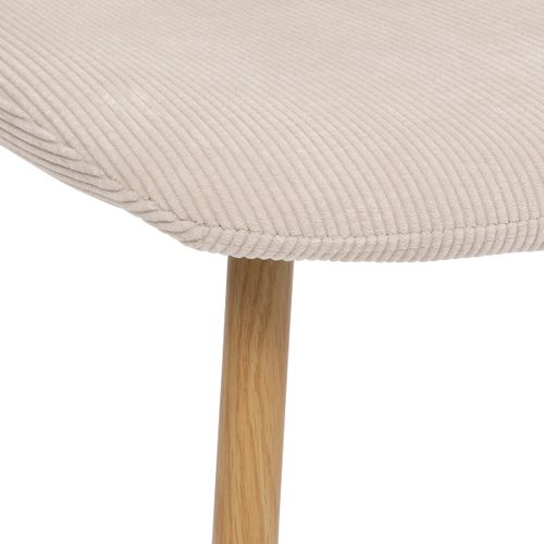 Chaise De Table En Velours Côtelé Beige Et Pieds En Métal Effet Bois