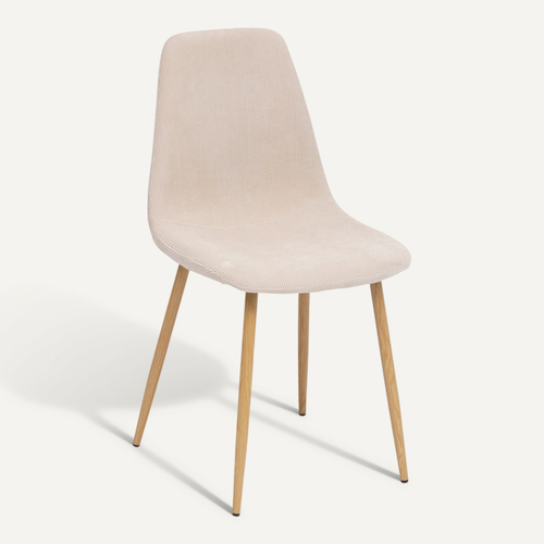 Chaise De Table En Velours Côtelé Beige Et Pieds En Métal Effet Bois