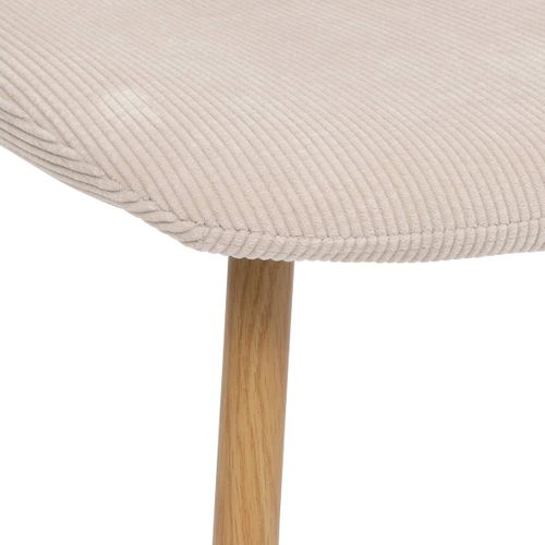 Chaise De Table En Velours Côtelé Beige Et Pieds En Métal Effet Bois