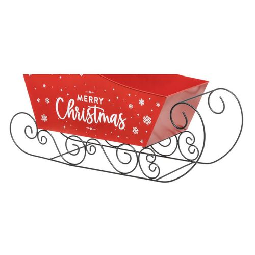 Déco Noël Traineau En Métal Rouge Et Blanc L 65 Cm