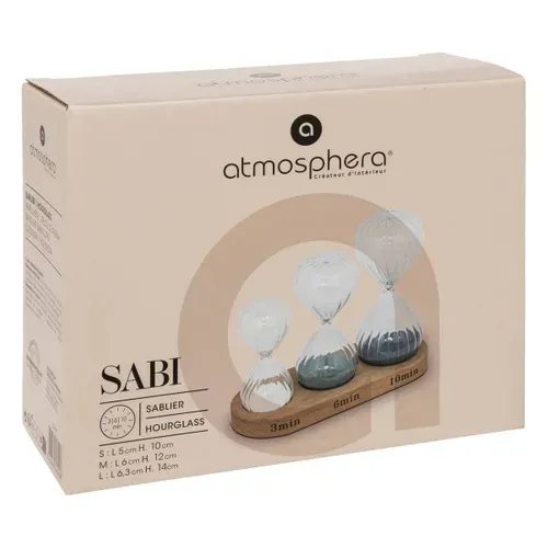 Set 3 Sabliers H.15cm Verre Avec Plateau Bois