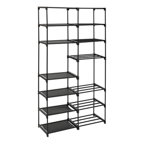 Etagère à Chaussures Métal Et Tissu 32 Paires - Noir