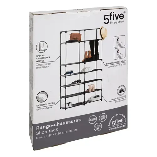 Etagère à Chaussures Métal Et Tissu 32 Paires - Noir