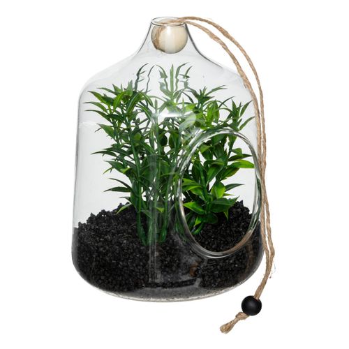 Plante Artificielle Terrarium à Suspendre En Verre H 15 Cm
