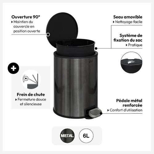 Poubelle "delta" 6l Métal Noir