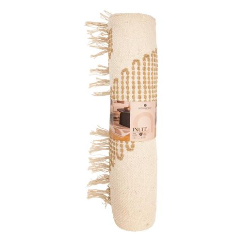 Tapis Décoratif Blanc Ivoire Et Beige Lin Motif En Relief Brodé 120 X 170 Cm