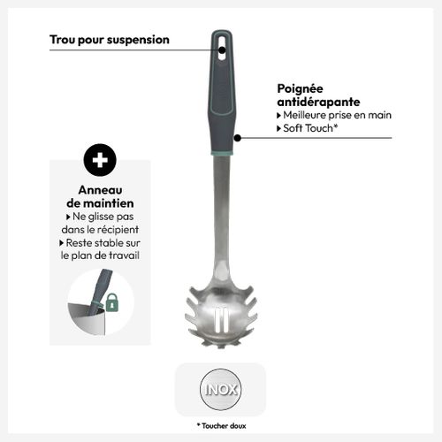 KitchenCraft Grande Cuillère à Pâtes Inox Et Nylon Anti-Adhésif 28cm Rouge Cerise - Ustensile Cuisine