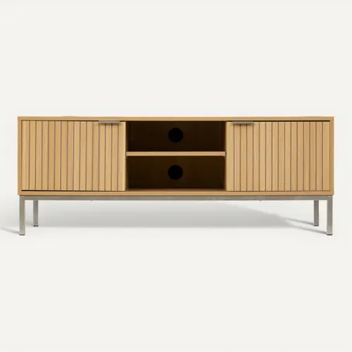 Meuble TV L.120 cm 2 portes TASSO Effet bois naturel vue de face