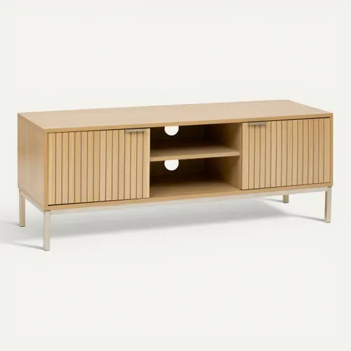 Meuble TV L.120 cm 2 portes TASSO Effet bois naturel vue 3/4