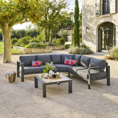 Salon De Jardin D'angle En Aluminium 5 Places Evasion - Graphite Et Honey