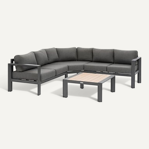 Salon De Jardin D'angle En Aluminium 5 Places Evasion - Graphite Et Honey