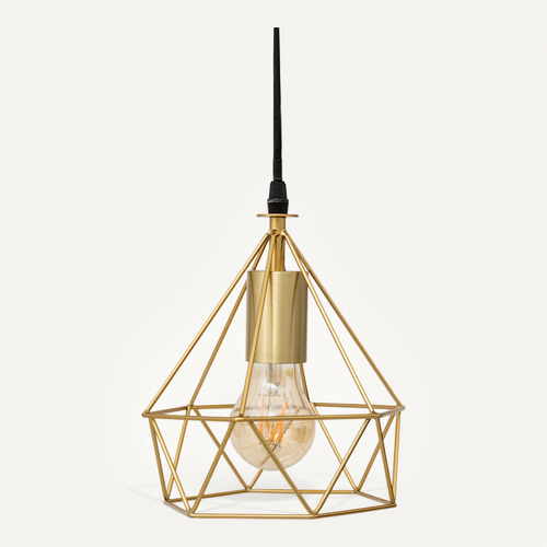 Luminaire Suspension En Métal Filaire Doré D 19 Cm