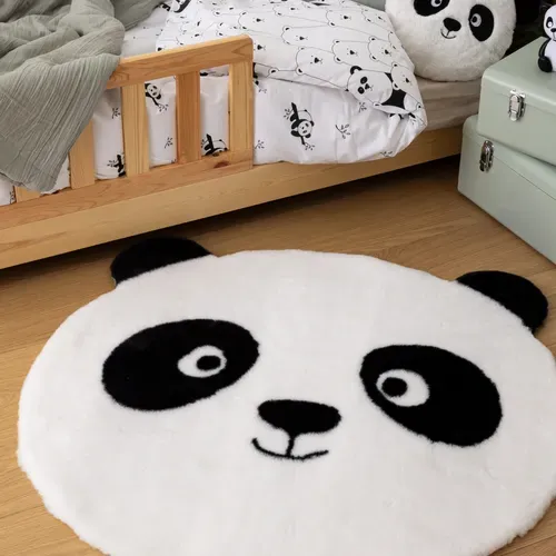 Tapis enfant Ø 100 cm PANDA Noir et blanc. vue d'ambiance 1