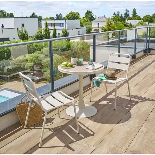 Table De Jardin Bistro Ronde En Aluminium Effet Bois 2 Places Ovialon - Lin Et Argile
