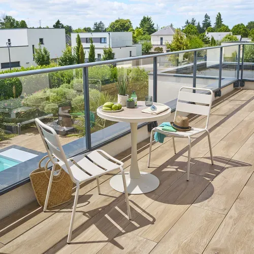 Table De Jardin Bistro Ronde En Aluminium Effet Bois 2 Places Ovialon - Lin Et Argile
