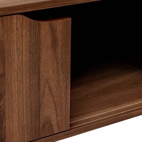 Table Basse L.108 cm 2 portes coulissantes SLIDY bois foncé vue accessoires