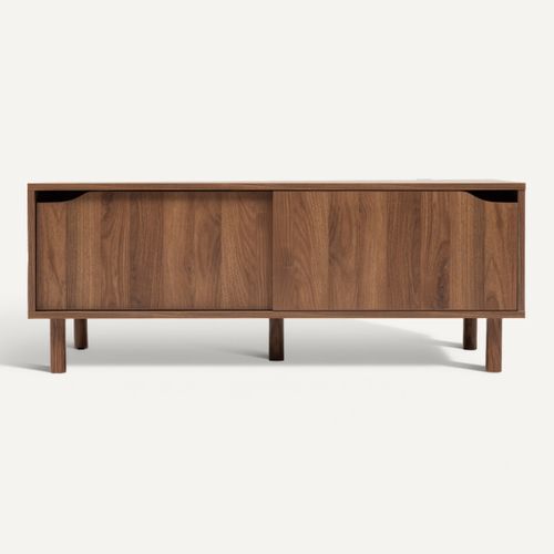 Table Basse L.108 cm 2 portes coulissantes SLIDY bois foncé vue de face