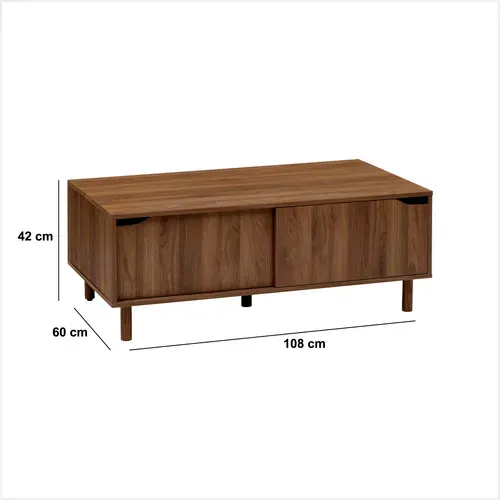 Table Basse L.108 cm 2 portes coulissantes SLIDY bois foncé