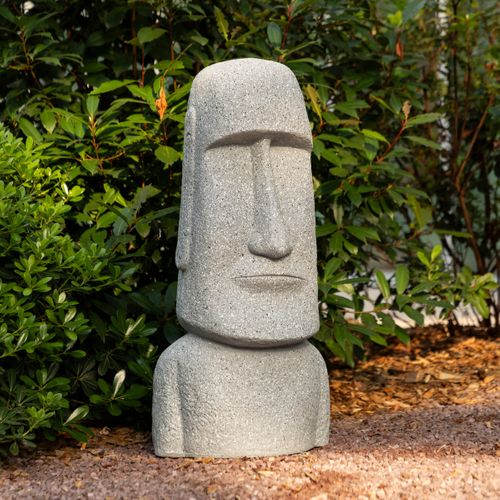 Statue Déco Extérieure Moaï H.82cm Magnésie Gris