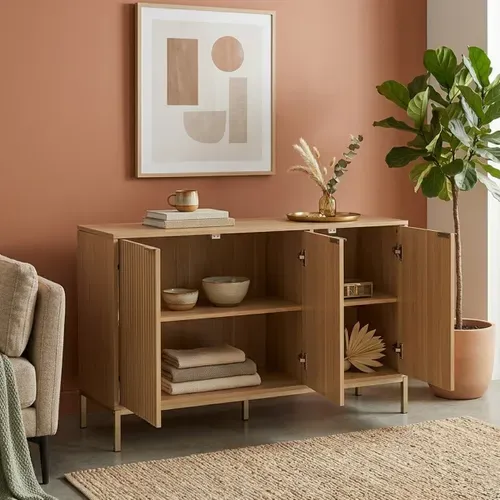 Buffet L.120 cm 3 portes TASSO Effet bois naturel vue d'ambiance 1