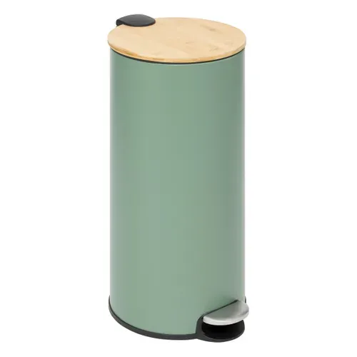 Poubelle 30 Litres En Métal Vert Et Couvercle En Bambou