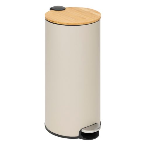 Poubelle 30 Litres En Métal Beige Et Couvercle En Bambou