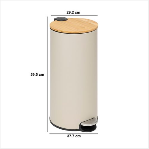 Poubelle 30 Litres En Métal Beige Et Couvercle En Bambou