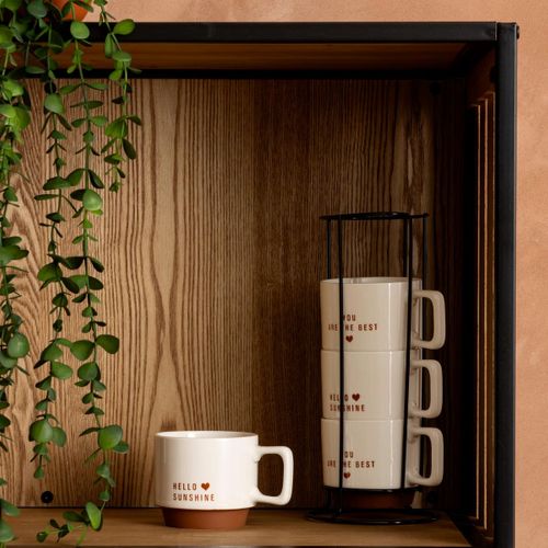 Lot De 4 Mugs Sur Rack "hello" 30cl Blanc