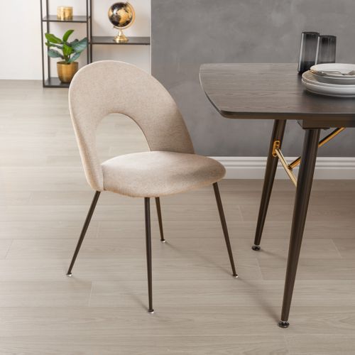 Chaise De Table Assise Beige Chiné Et Pied En Métal Noir H 81 Cm