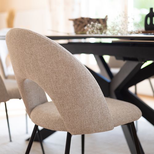 Chaise De Table Assise Beige Chiné Et Pied En Métal Noir H 81 Cm