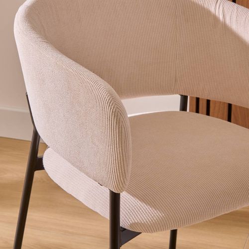Fauteuil Repas Velours Côtelé Beige Solea