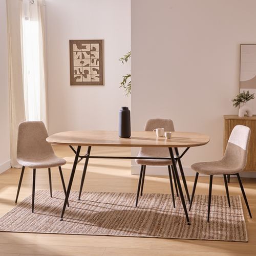 Table à Manger En Bois Et Métal 6 Personnes Roxas - Beige Et Noir