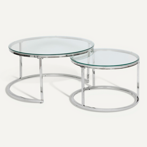 Lot De 2 Tables Gigognes En Verre Trempé Et Inox