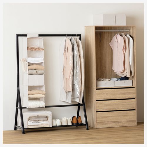 Rangement Chaussures "groomy" 6 Cases Avec Panier Beige 127x30cm