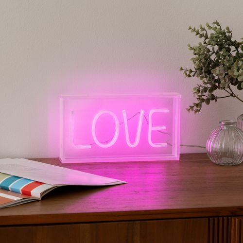 Néon à poser LED USB L. 23 cm LOVE Rose