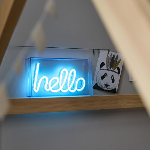 Néon à poser LED USB L. 23 cm HELLO Bleu vue d'ambiance 1