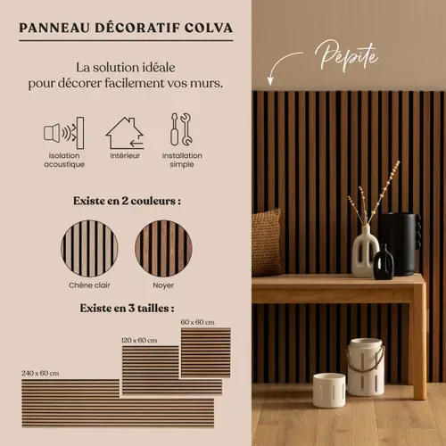Panneau mural déco 240x60 cm COLVA Marron/Noir vue accessoires