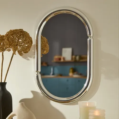 Miroir ovale H. 55 cm MICAELA Argenté vue d'ambiance 1
