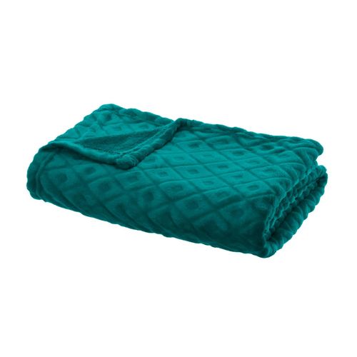 Plaid Bleu Canard Motif Losange En Relief  180 X 230 Cm