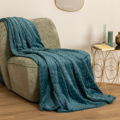Plaid Bleu Canard Motif Losange En Relief  180 X 230 Cm