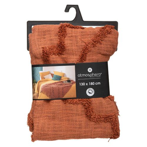 Jeté De Lit En Coton Terracotta Motif Inca Tufté 130 X 180 Cm